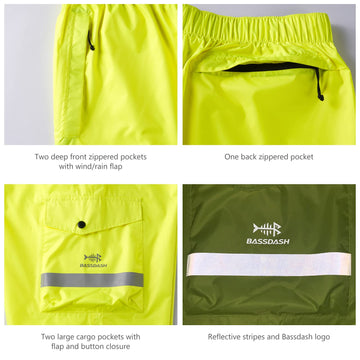 BASSDASH Complete men's rain pant packable design for travel.