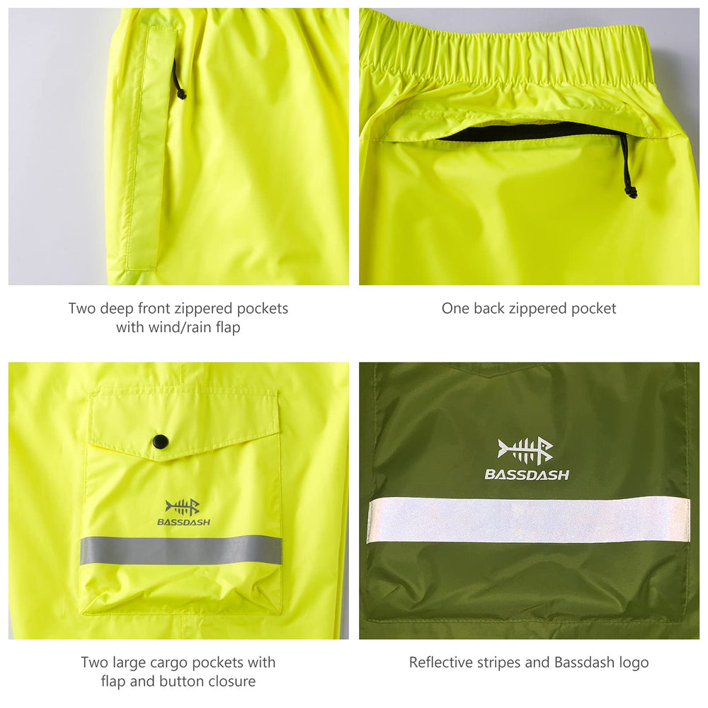 BASSDASH Complete men's rain pant packable design for travel.