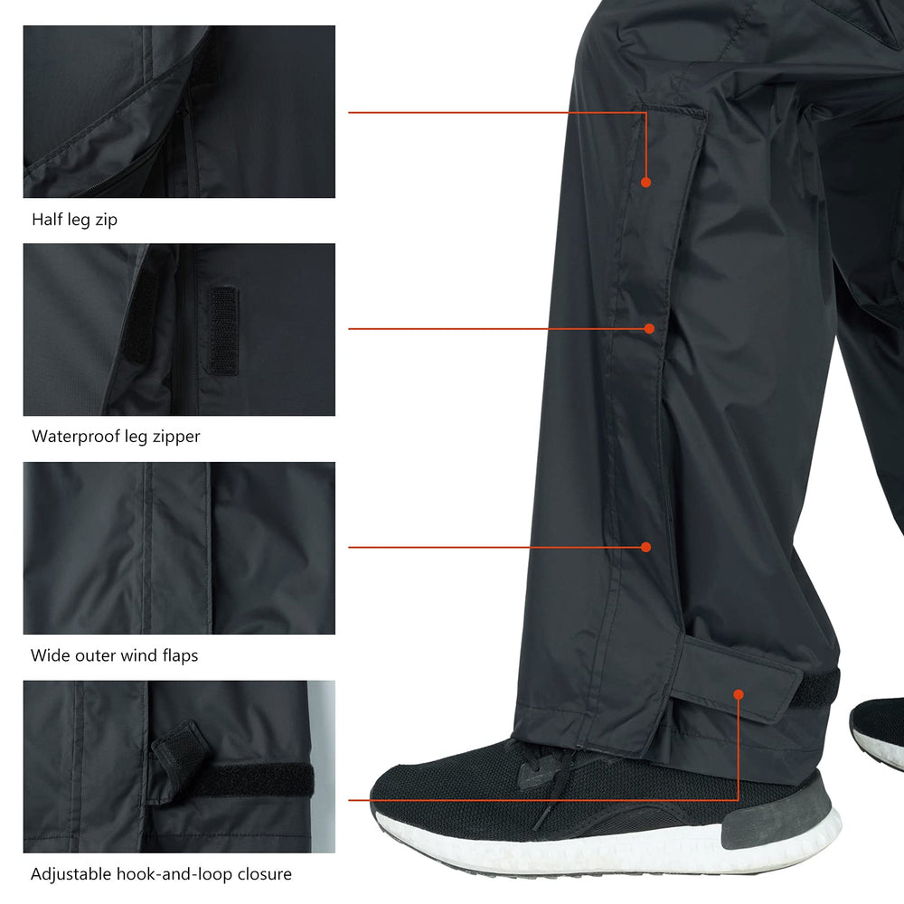 BASSDASH Complete men's waterproof rain pant reflective stripes improve visibility in low light.