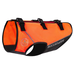BASSDASH dog safety vest front view showing blaze orange fabric for high visibility
