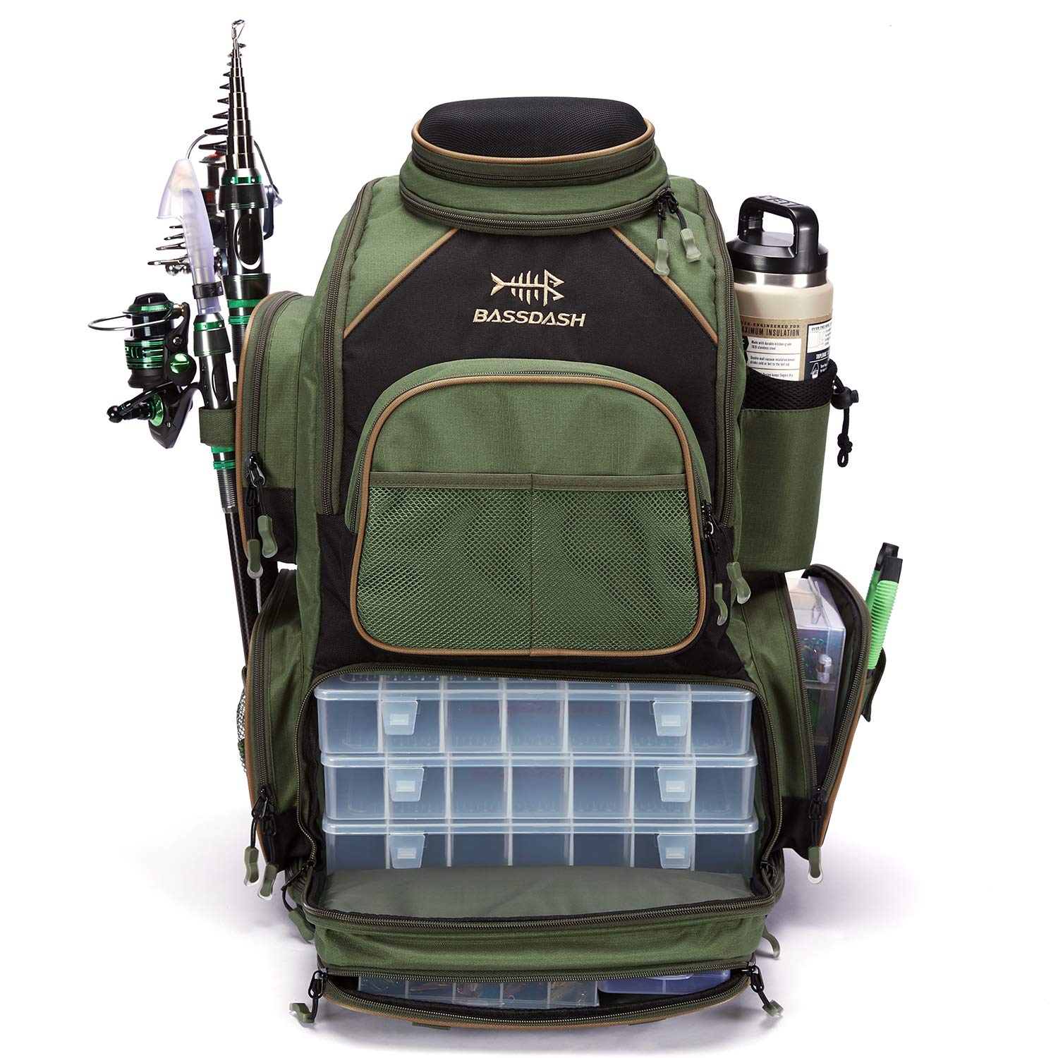 BASSDASH ergonomic padded back panel boosts comfort on long days.