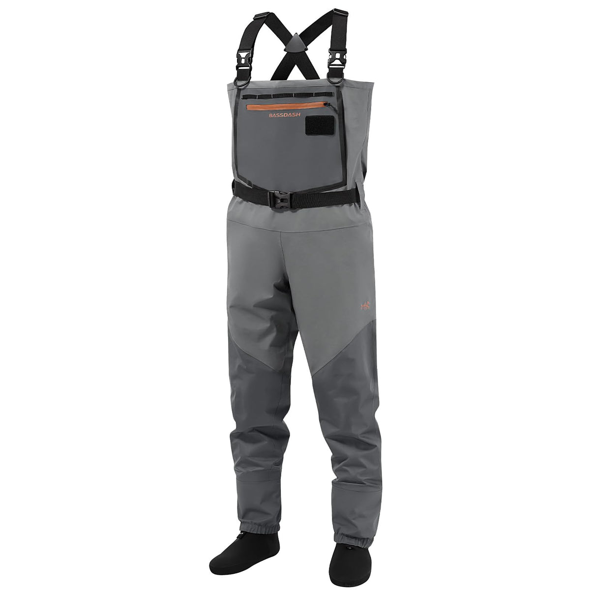 Bassdash Flex men's nylon waders front view for all day fishing comfort.