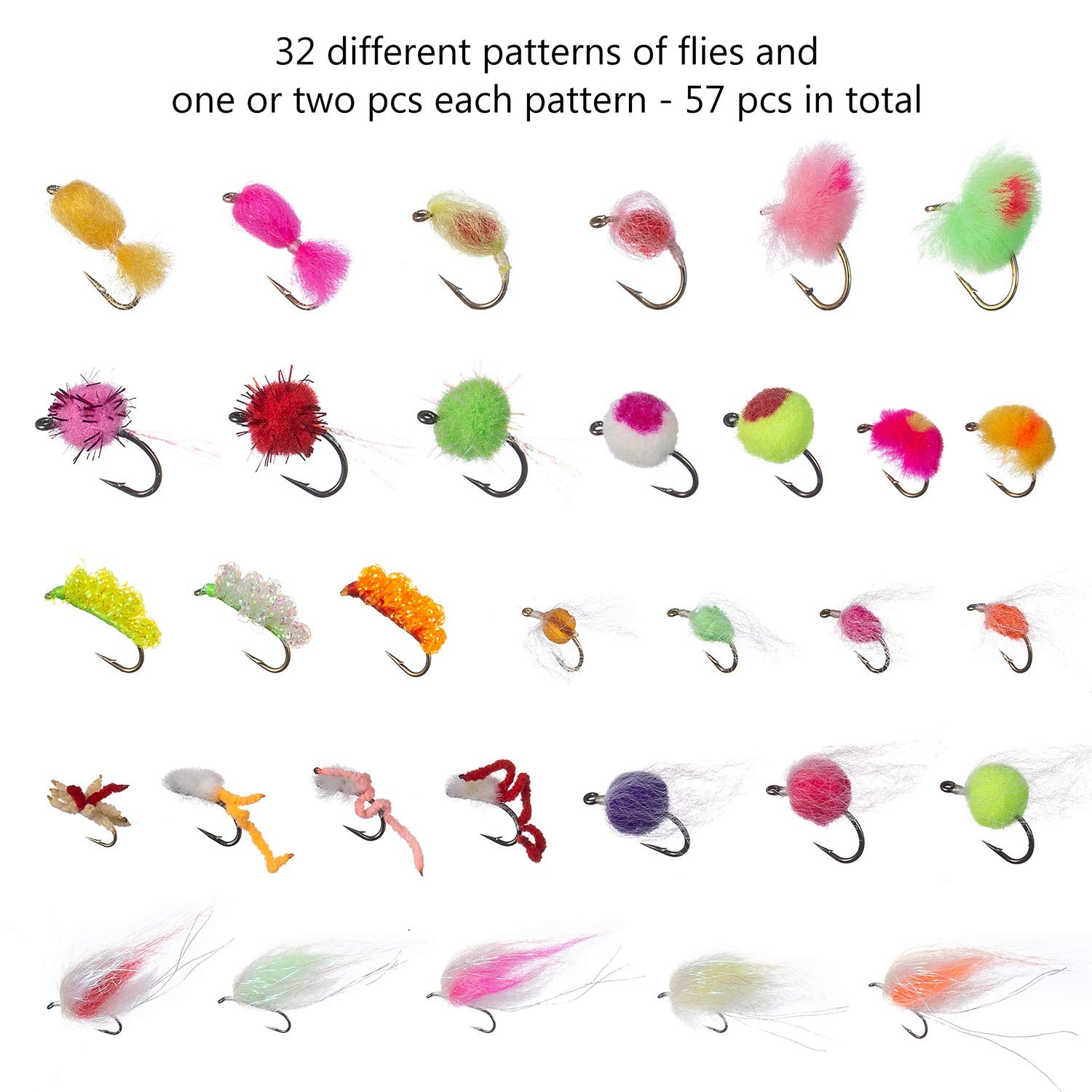 Assortment of dry, wet flies, nymphs, streamers and poppers