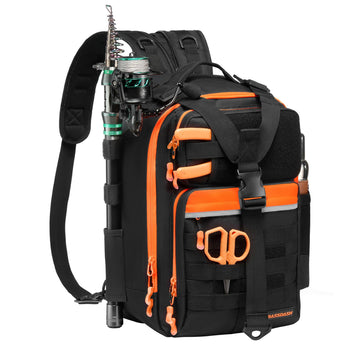 BassDASH FP07 full-view convertible fishing backpack showing versatile carry options for all-day trips.