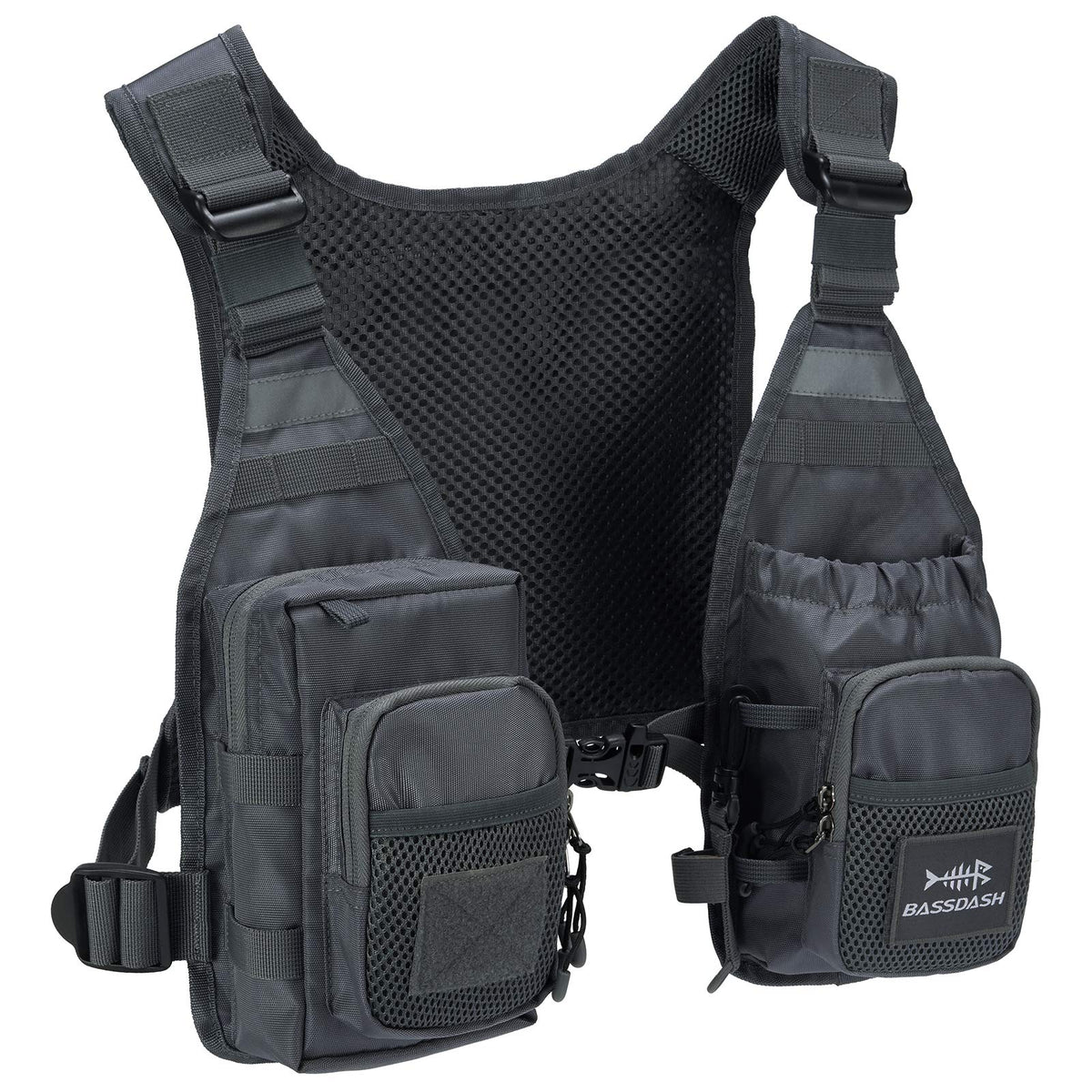 FV08 vest front view highlighting 10-pocket design