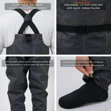 Bassdash stocking feet with high density neoprene for durability and comfort in rough terrain