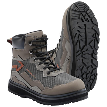 Bassdash Immerse men's wading boots side view demonstrates rugged construction for river wading.