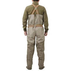 Bassdash Immerse Tan waders, side view, highlighting breathable, lightweight design for all-day wear.