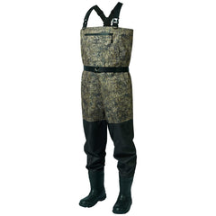 BASSDASH IMMERSE waders full view in grey camo for river fishing protection.