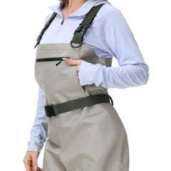 BASSDASH IMMERSE waders reach-through fleece pocket for warm hands.