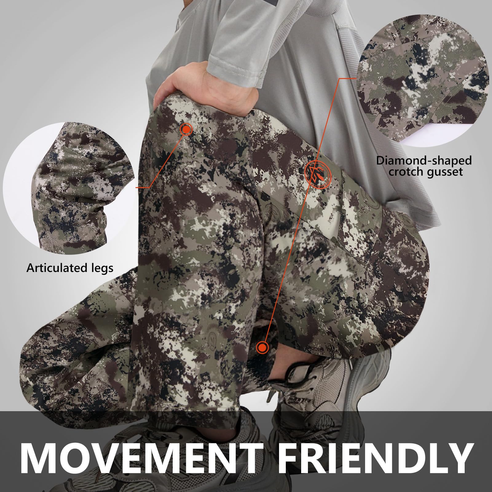 BASSDASH Invis Kids pants camo pattern for stealthy hunting-inspired outdoor wear.