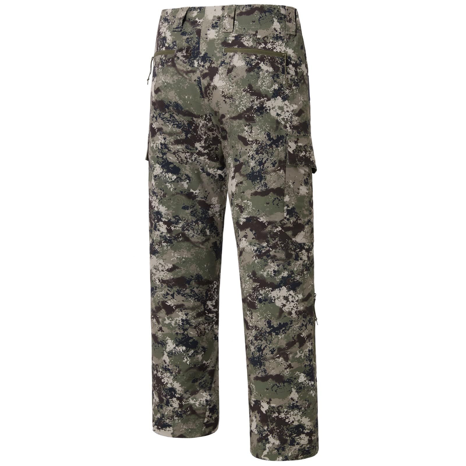 Bassdash Invis men's stretch hunting pants camo side view highlighting four-way stretch and all-day comfort.