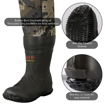 Bassdash Kids Neoprene Chest Waders Bare Camo seam-taped for 100% waterproof reliability.