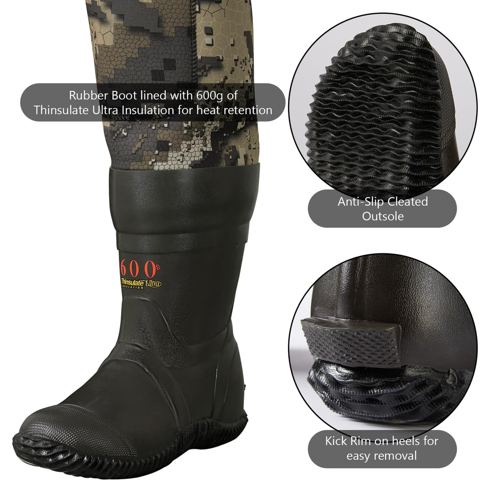 Bassdash Kids Neoprene Chest Waders Bare Camo seam-taped for 100% waterproof reliability.