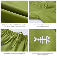 BASSDASH shorts displaying two deep front pockets and a zipper back pocket.