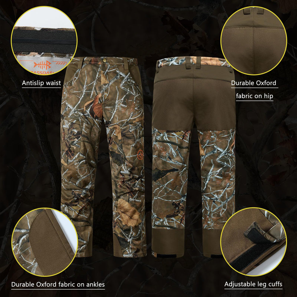 BASSDASH men's insulated hunting pants zippered leg pockets emphasize secure storage on treks