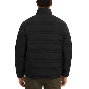 BASSDASH men's puffy down jacket back view highlighting warmth and movement