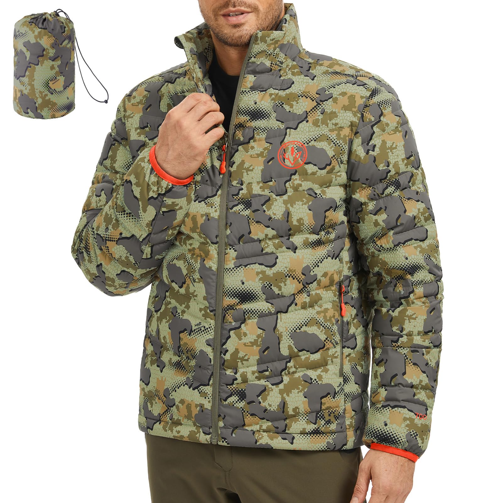 BASSDASH men's Puffy Down Jacket front zip for windproof warmth on cold days