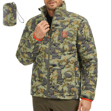 BASSDASH men's Puffy Down Jacket front zip for windproof warmth on cold days
