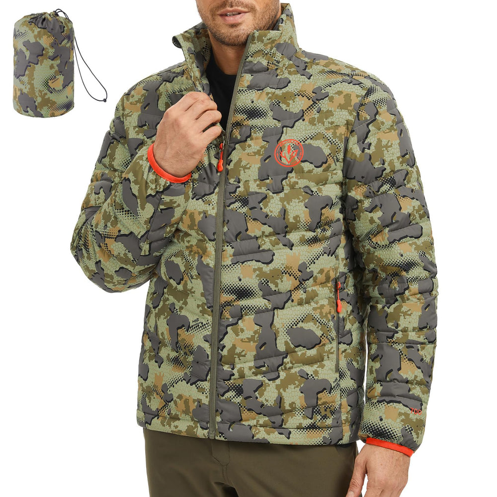 BASSDASH men's Puffy Down Jacket front zip for windproof warmth on cold days