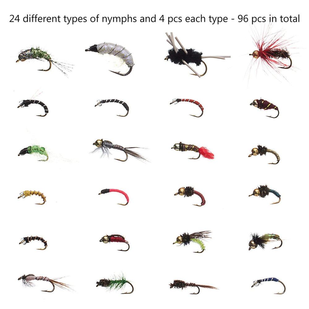 Close-up of hand-tied nymph flies