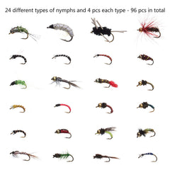 Close-up of hand-tied nymph flies