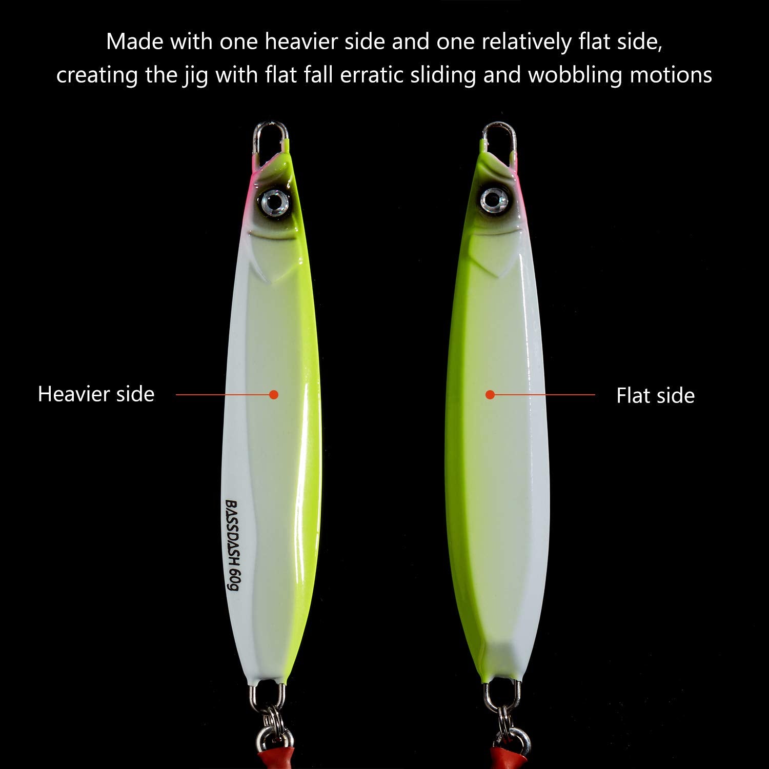110g (3.9oz) Bassdash Stix jig with Mustad 4/0 hook – vertical angle