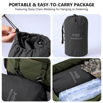 BASSDASH storage bag with top handle demonstrates easy packing and transport.