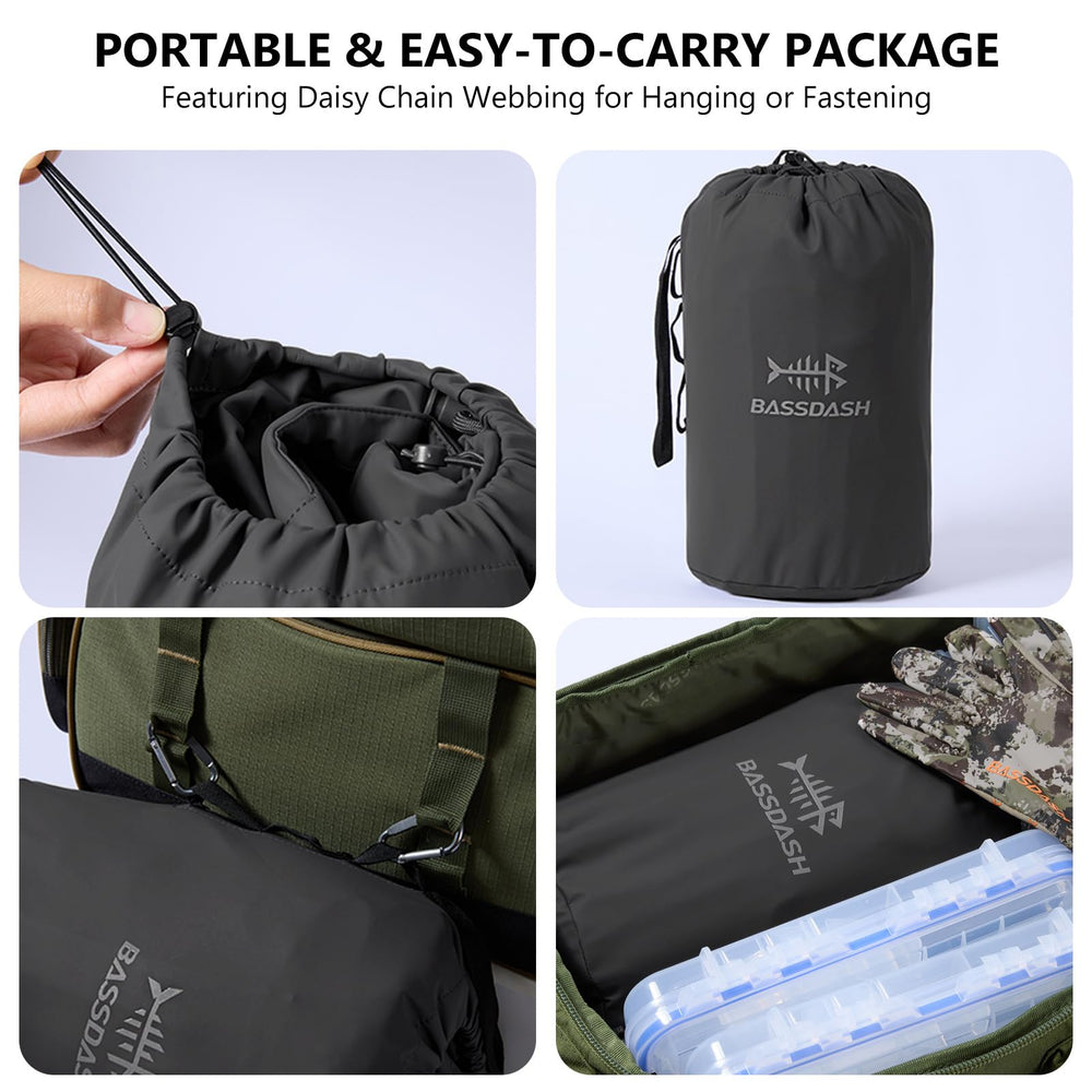 BASSDASH storage bag with top handle demonstrates easy packing and transport.