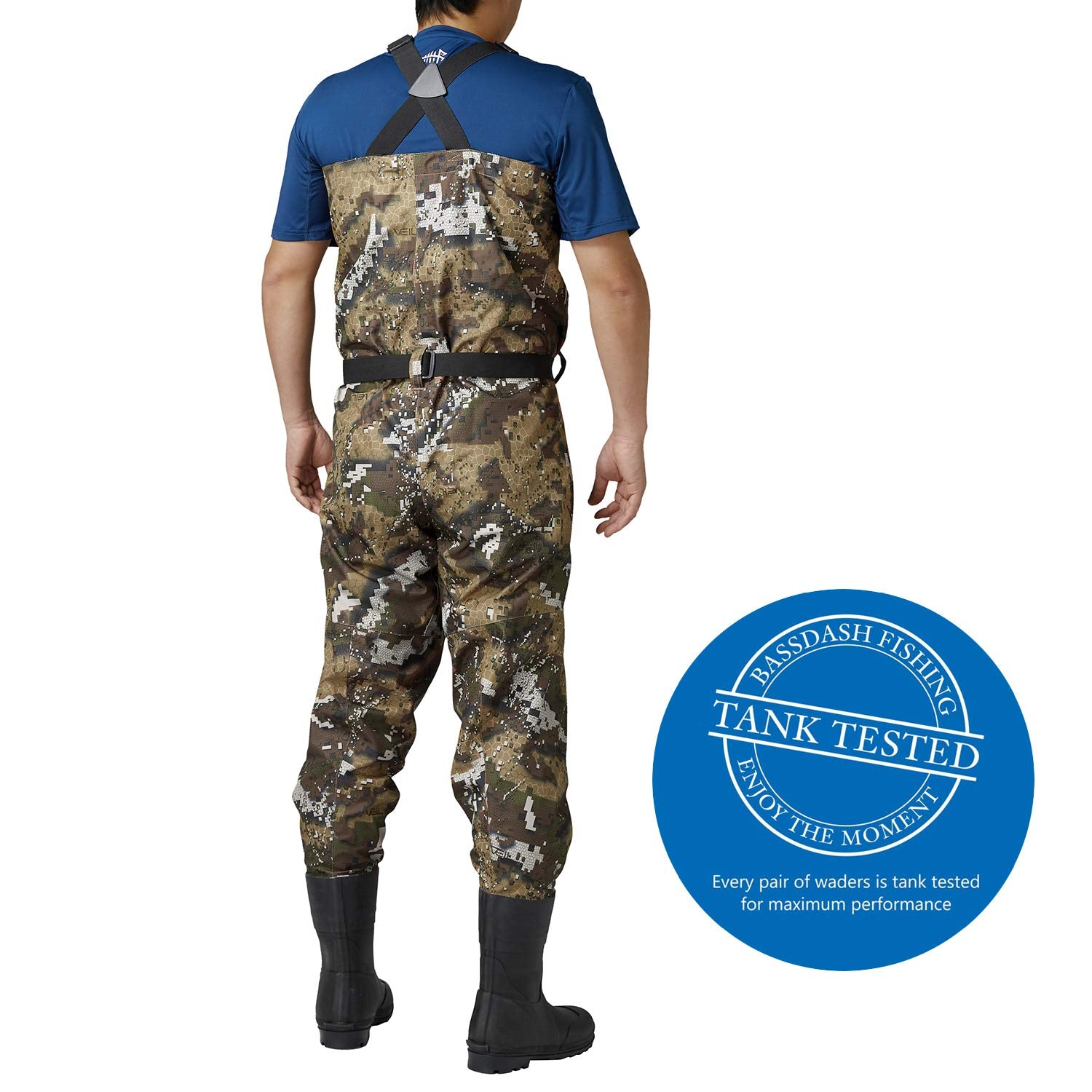BASSDASH ultralight breathable waders side view ideal for long days fishing.