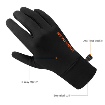 BASSDASH fleece liner gloves in low-saturation camo blend for discreet outdoor activity.