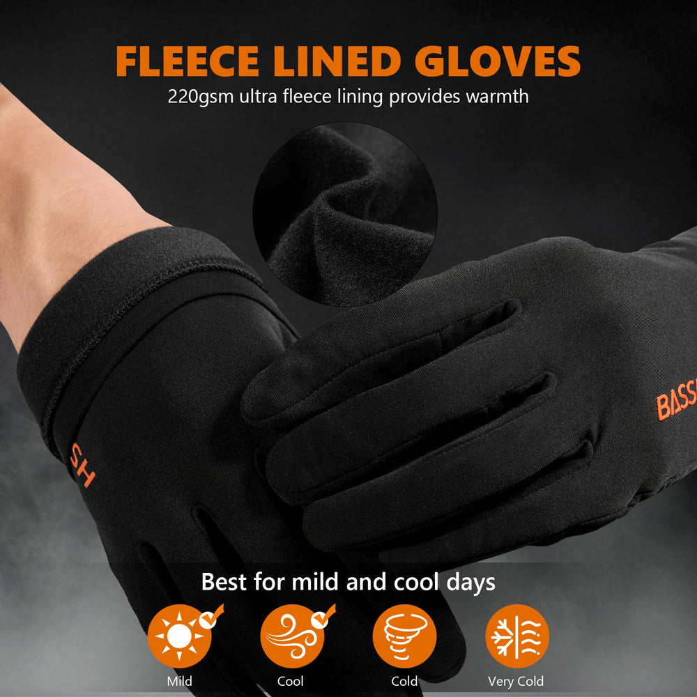 BASSDASH fleece liner gloves with touchscreen fingers enable GPS use without removal.