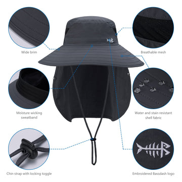 BASSDASH UPF50 adjustable back cord ensures a snug fit for different head sizes