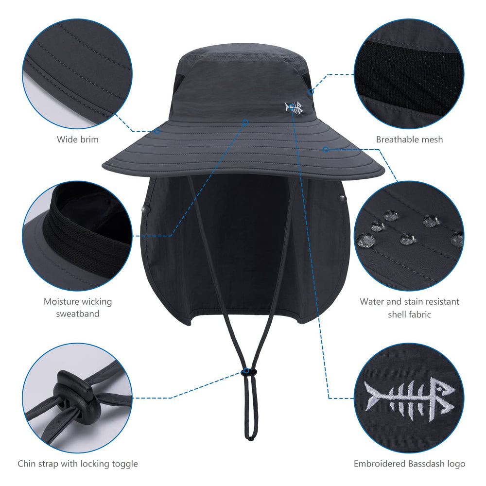 BASSDASH UPF50 adjustable back cord ensures a snug fit for different head sizes