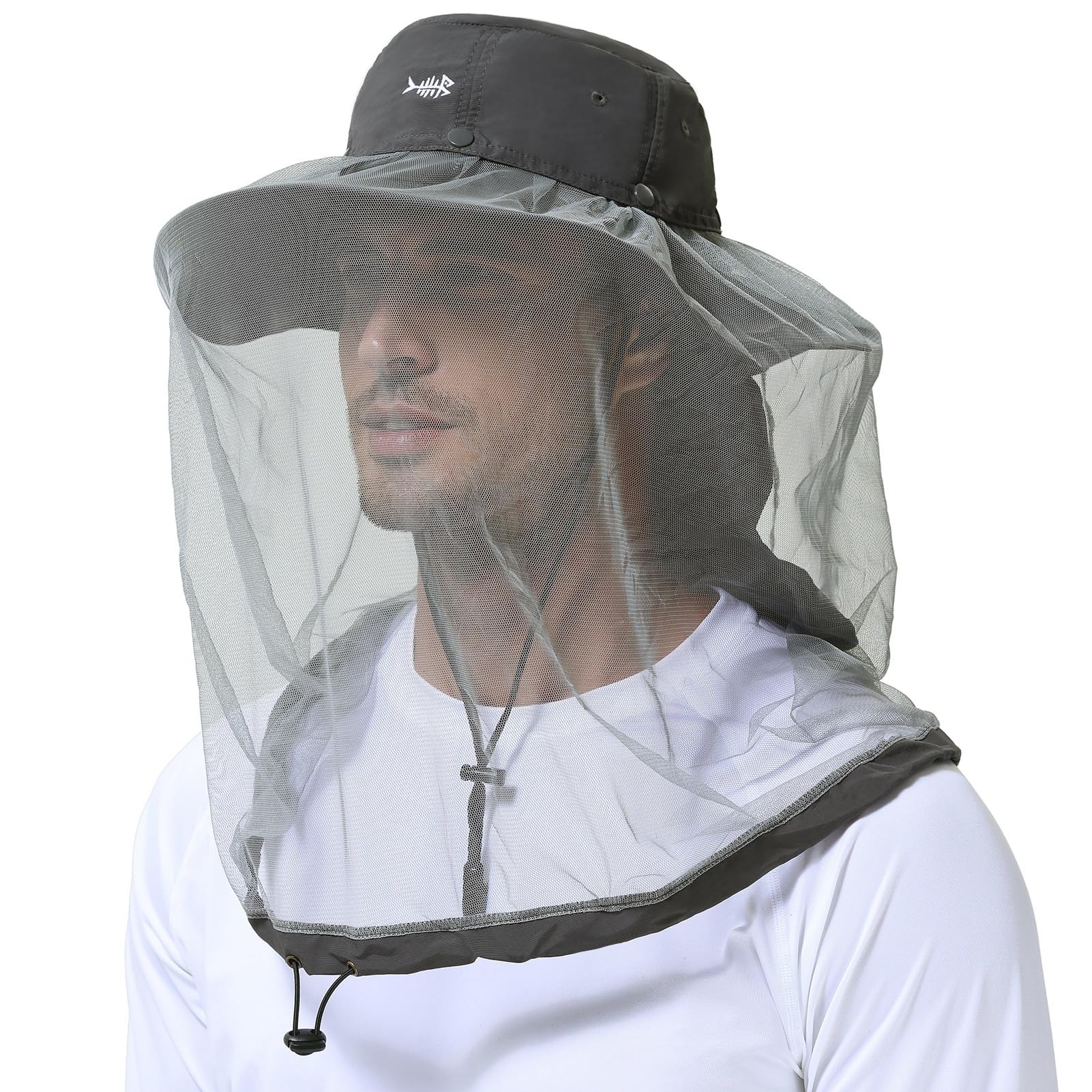 BASSDASH UPF50 mosquito sun hat front view with protective brim