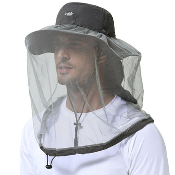 BASSDASH UPF50 mosquito sun hat front view with protective brim