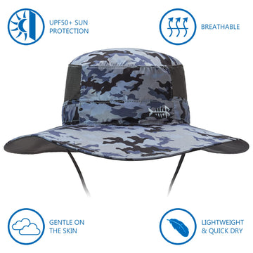 BASSDASH UPF 50+ sun hat neck flap storage pocket demonstrates versatile compact design
