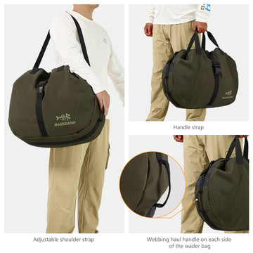 Compact fold-down wader bag for travel storage