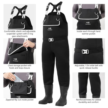 BASSDASH waders cleated outsole for stable traction on slick riverbeds
