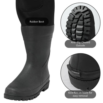 BASSDASH waders reinforced toes and heels for rugged water environments