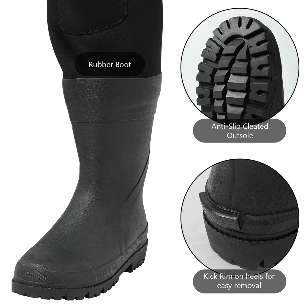 BASSDASH waders reinforced toes and heels for rugged water environments