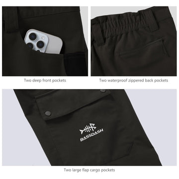 BASSDASH Walker pants action in woods demonstrates versatile outdoor wear.