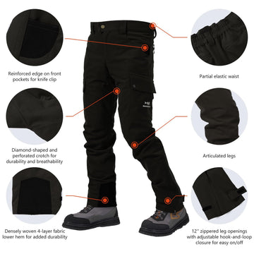 BASSDASH Walker pants waist adjustment offers a secure, comfortable fit.