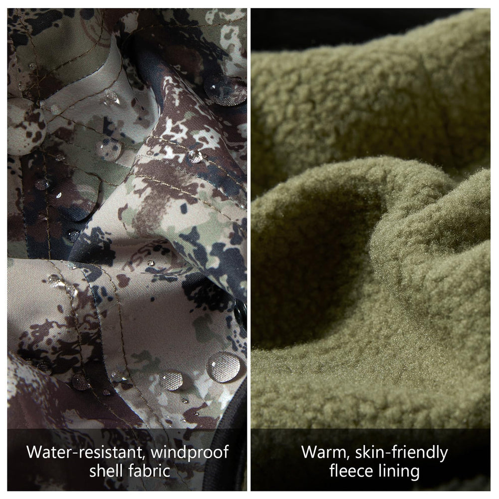 BASSDASH warm fleece hat camo pattern emphasizes concealment for hunting or wildlife viewing