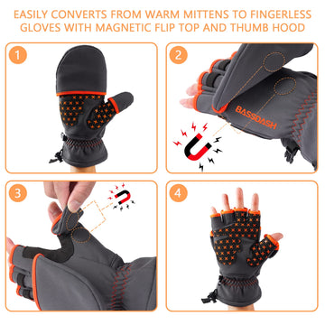 BASSDASH WinteFlex 2-in-1 mittens-to-gloves with magnetic flip for dexterity.