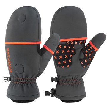 BASSDASH WinteFlex magnetic flip-top mittens in folded-back position.