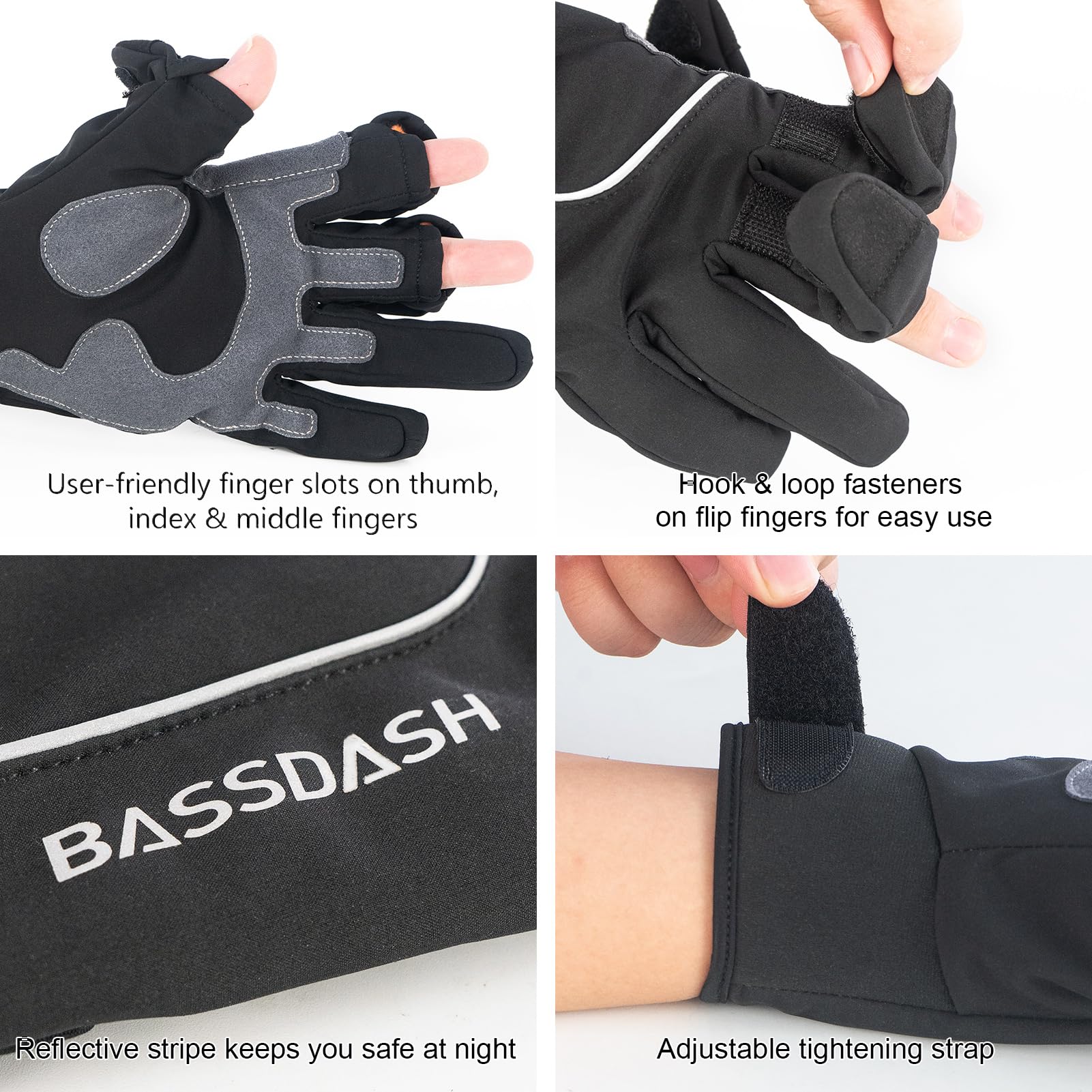 BASSDASH WintePro gloves fleece lining delivers warm comfort on winter hikes.