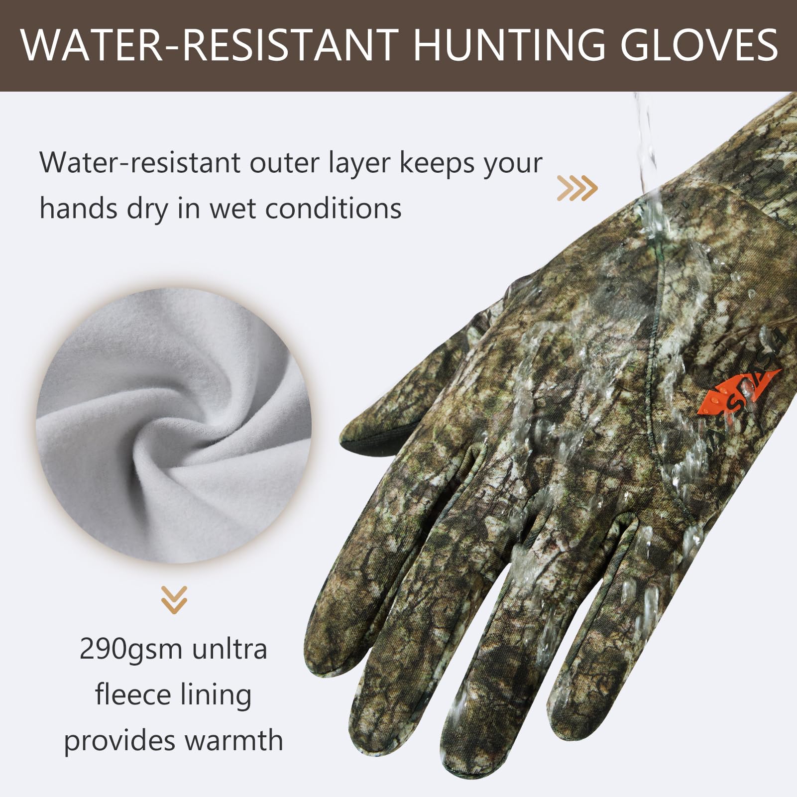 BASSDASH water-resistant outer layer keeps hands dry in wind and drizzle.