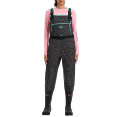 BASSDASH Womens neoprene chest waders leopard top view for waterproof river fishing comfort
