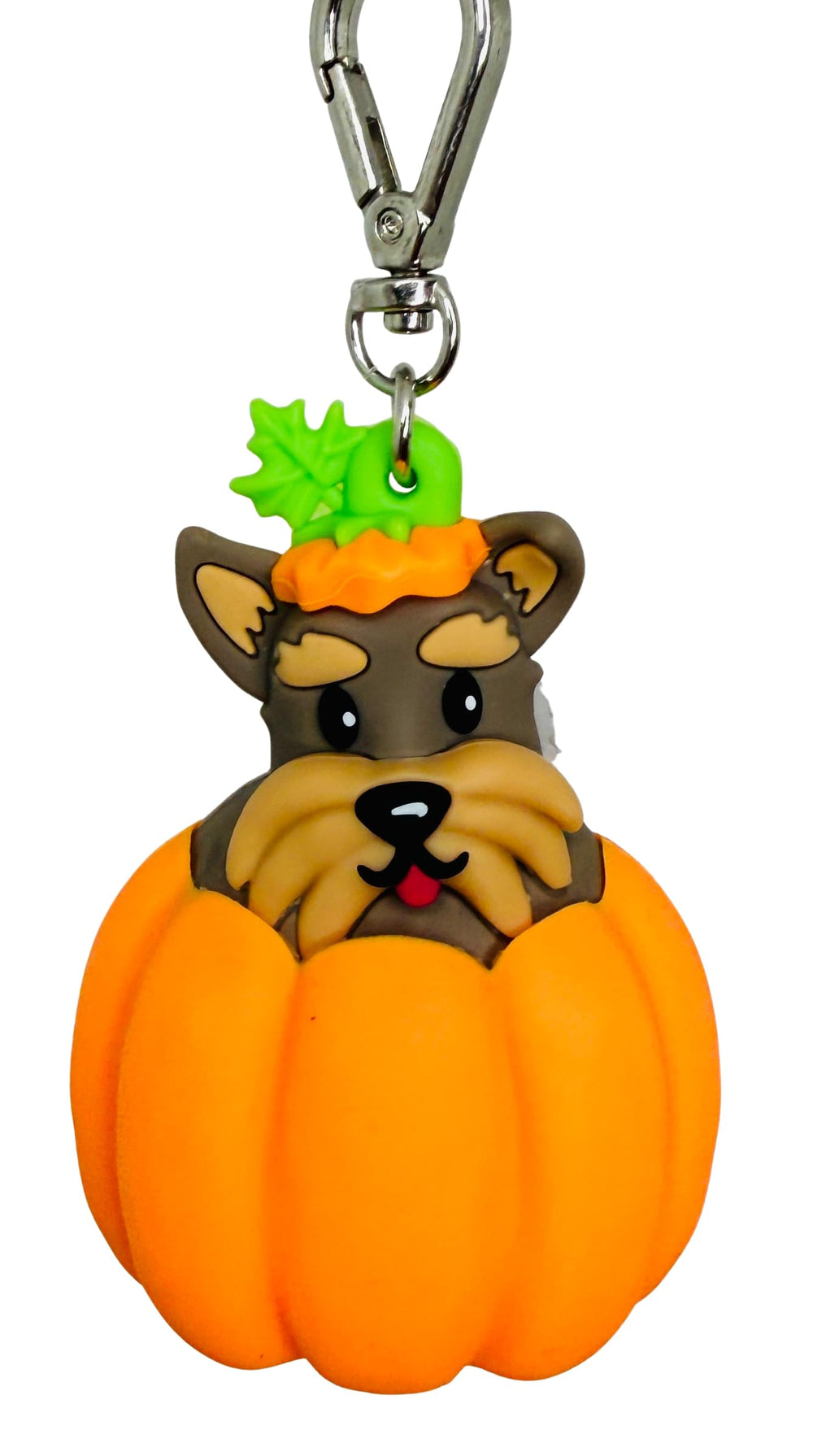 Bath & Body Works Pop-up Pup Pumpkin PocketBac Holder with silver clip for easy attachment.